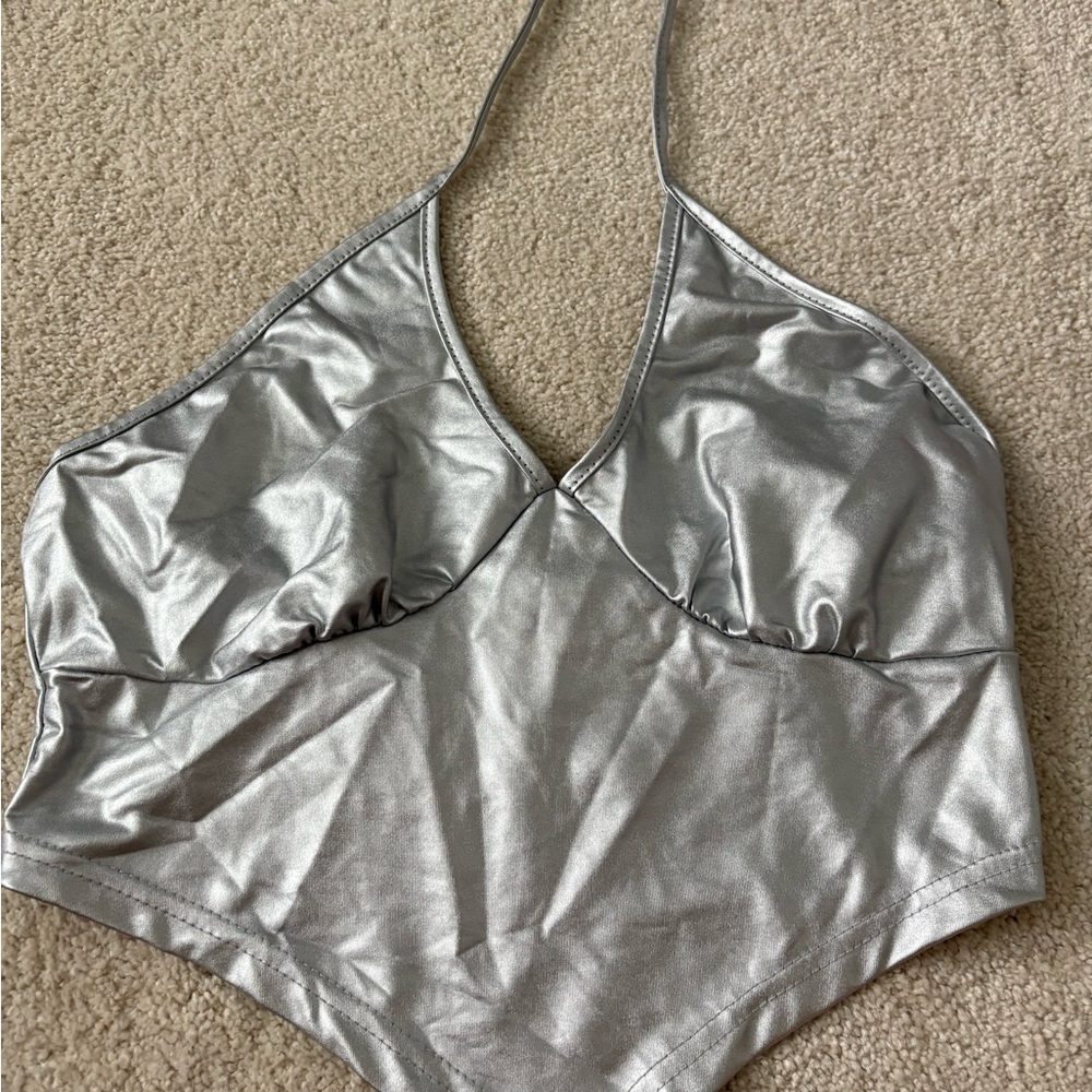 Chic Metallic Halter Top